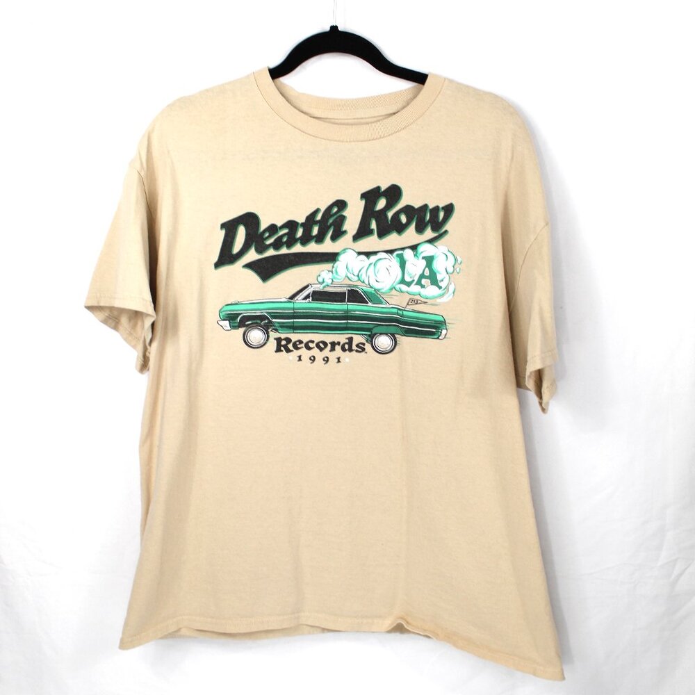 Death Row Records Men's Beige Spell-Out Logo T-Shirt Size XL